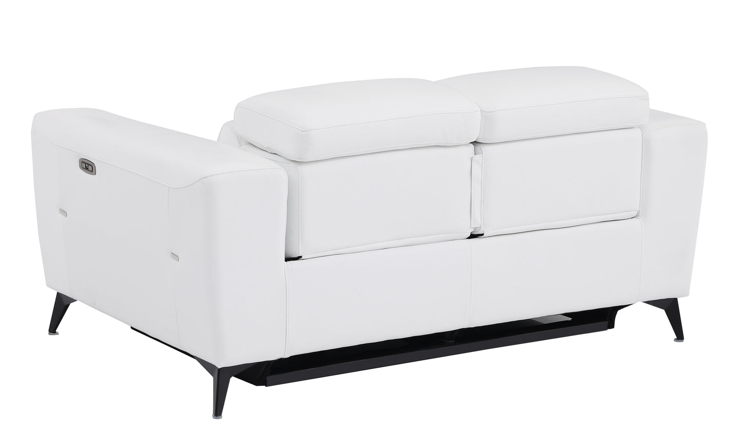 Honcho Top Grain Italian Leather Loveseat with Power Recliner - White