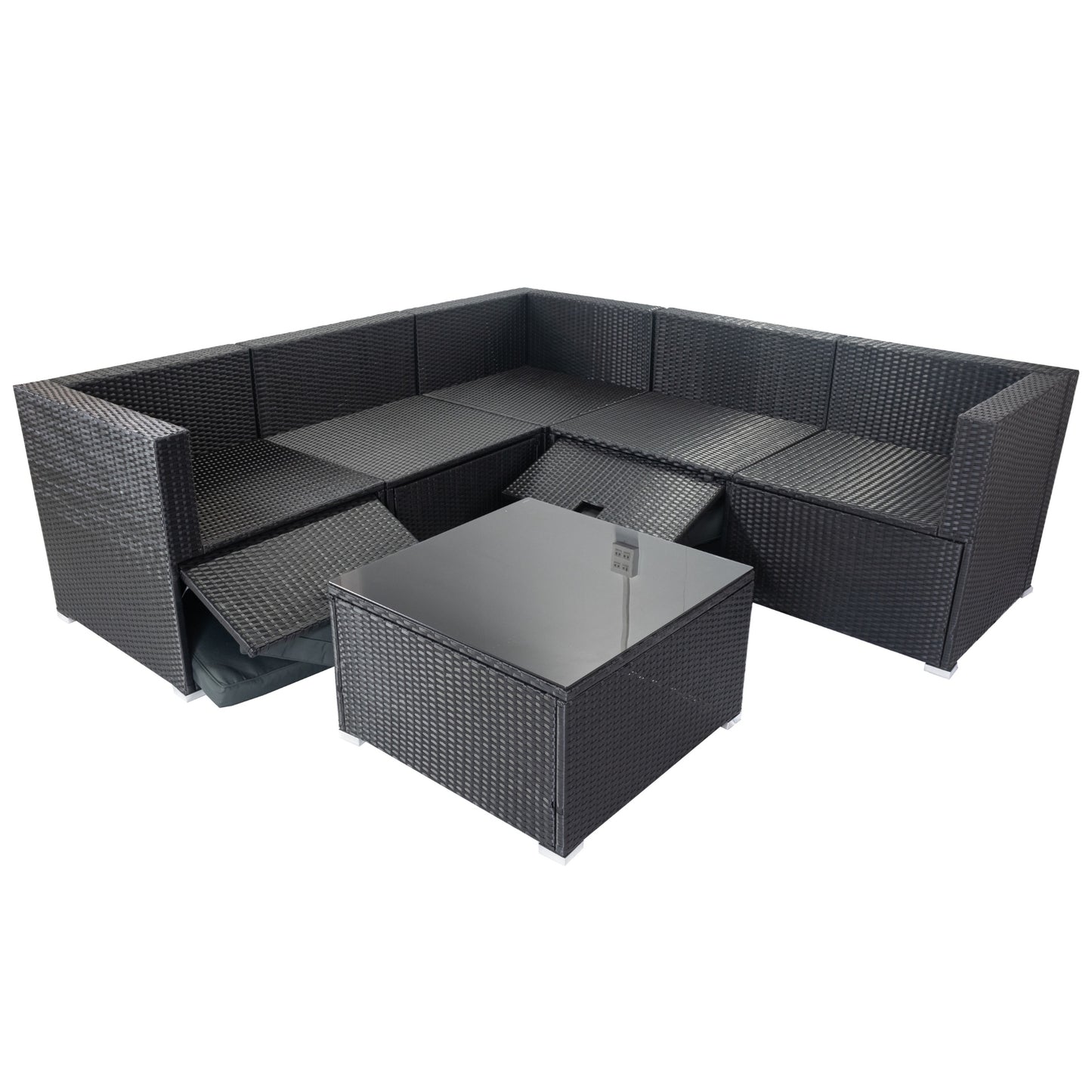 Nana 6 Pc Outdoor Patio Rattan Sectional Sofa Set - Black