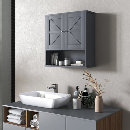 Kleankin Farmhouse Bathroom Wall Cabinet - Gray