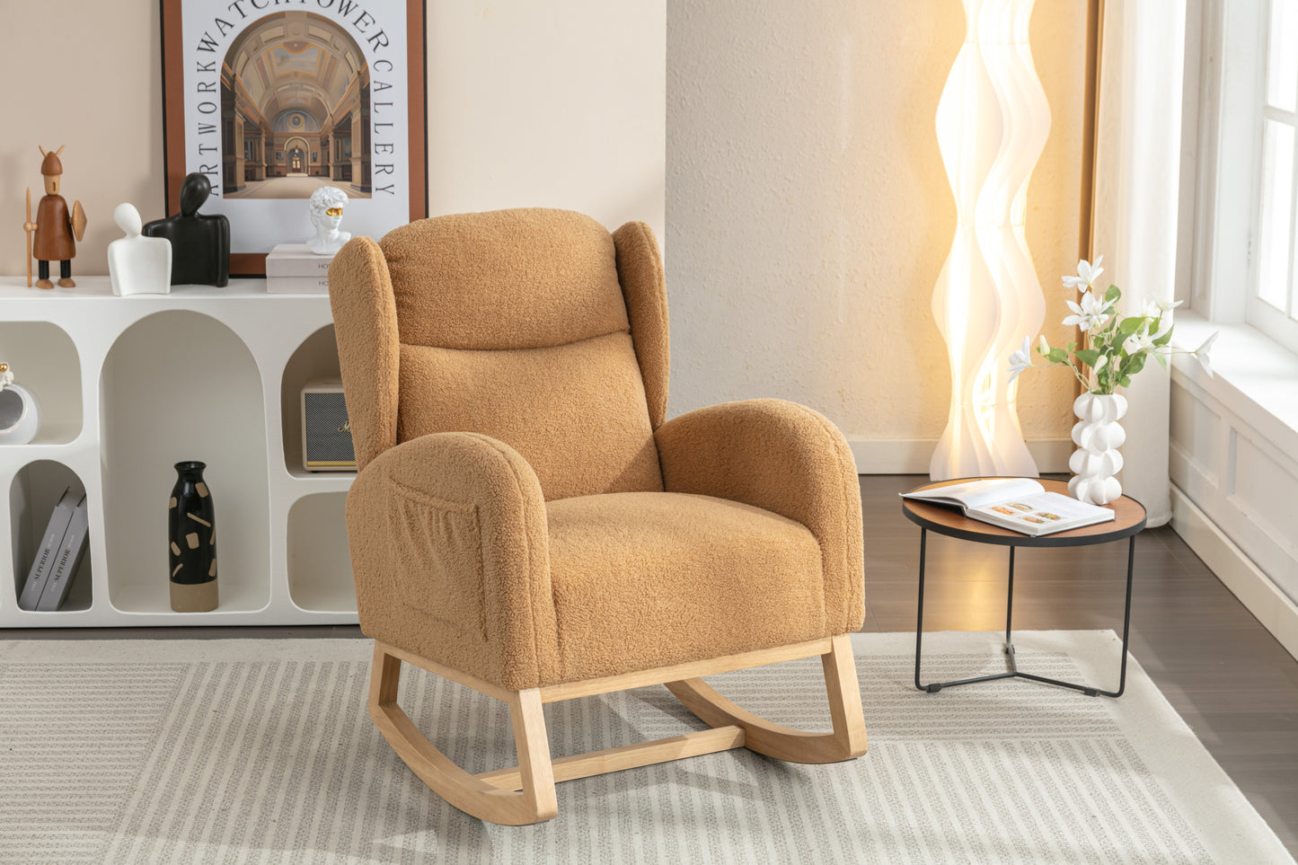 Nadia Teddy Fabric Rocking Chair - khaki