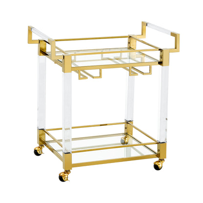 Bar Serving Cart Tempered Glass Metal Frame - Gold