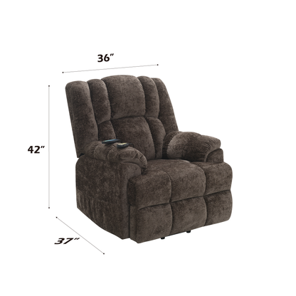 Pacay Velvet Power Recliner w/Lift, Heating & Massage - Brown