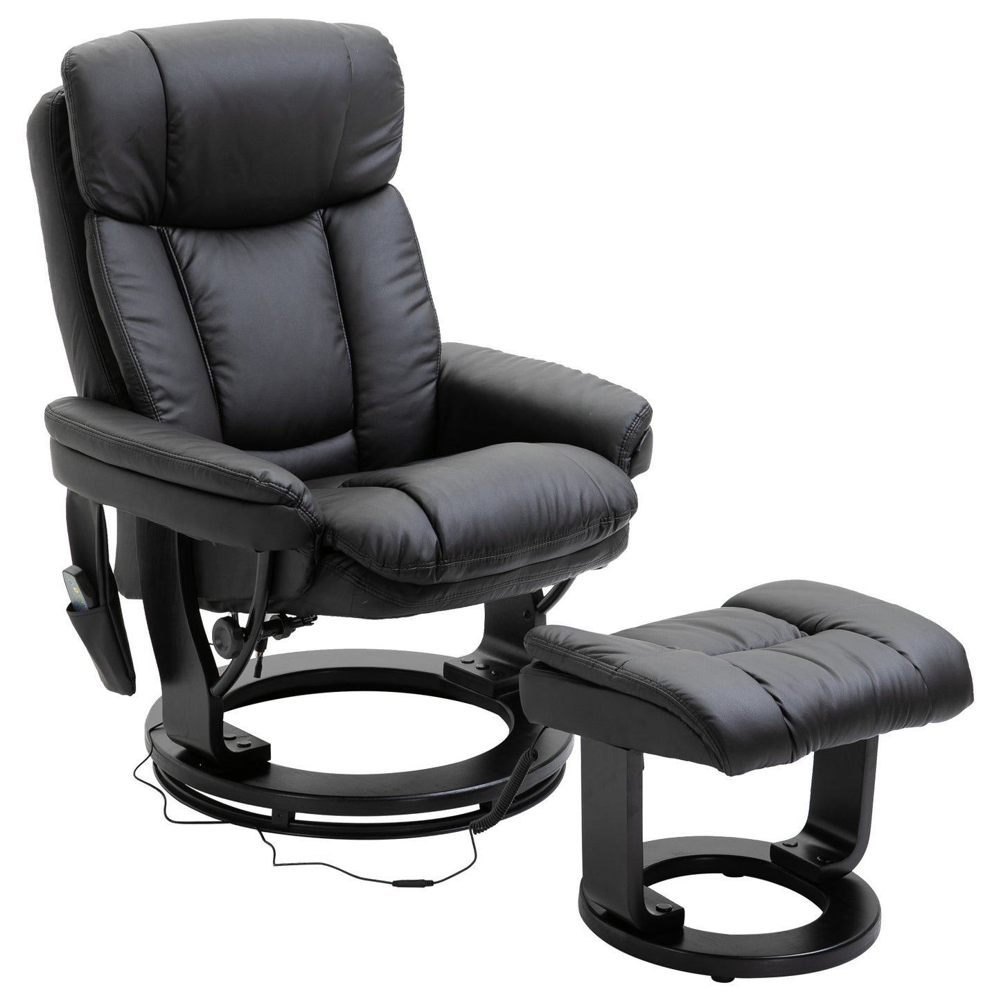 Flynn PU Leather Massage Recliner Chair with Ottoman - Black