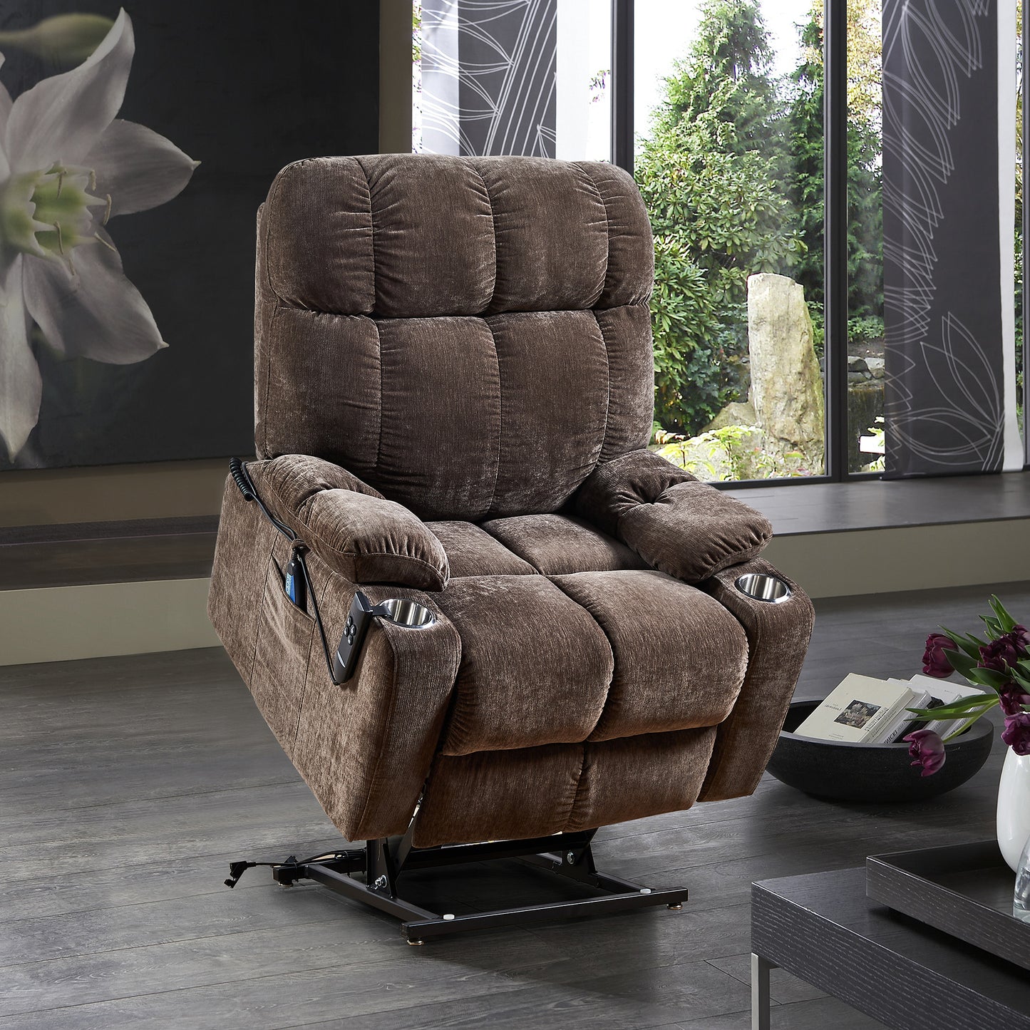 Alpha Power Lift Recliner Chair with Heat and Massage - Brown