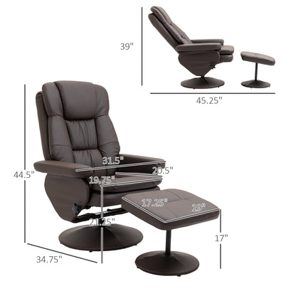 Morgan 360° Swivel Recliner Chair with Ottoman - Brown