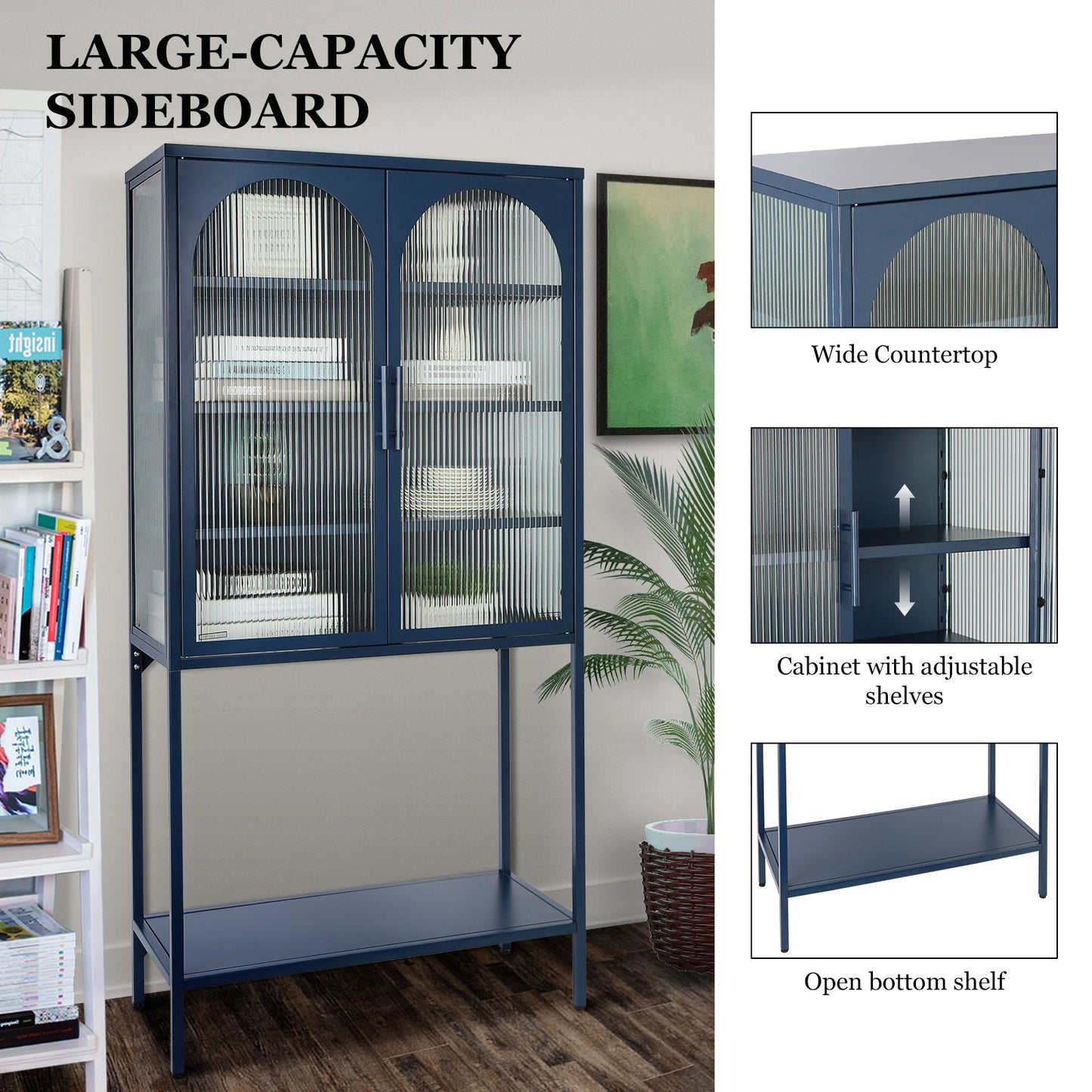 Arched II Glass Doors Floor Cabinet - Blue