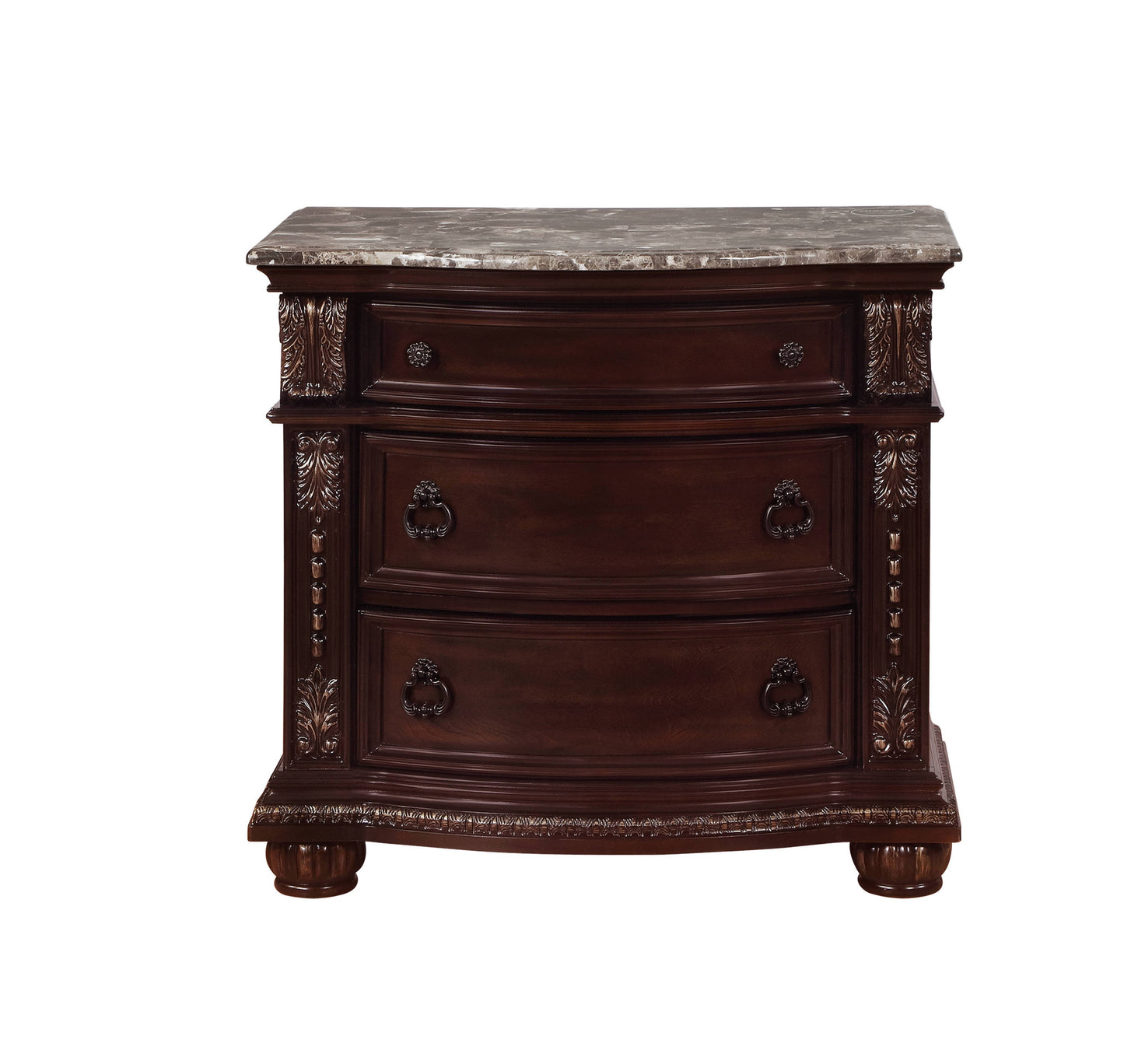 Elysium II Solid Wood Traditional Nightstand End Table with Marble Top  - Brown Cherry