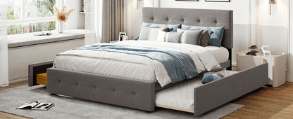 Draco Queen Size Platform Bed with 2 Drawers - Light Gray