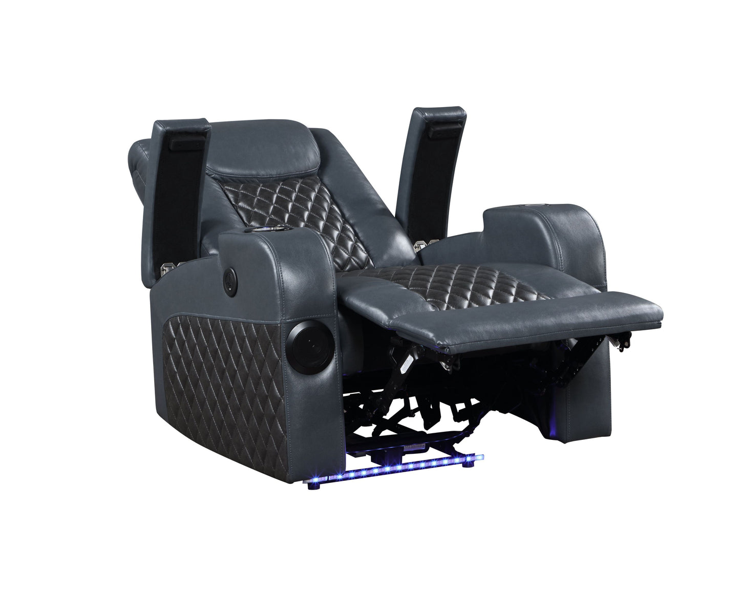 Merritt Power Recliner with Bluetooth - Black+Blue