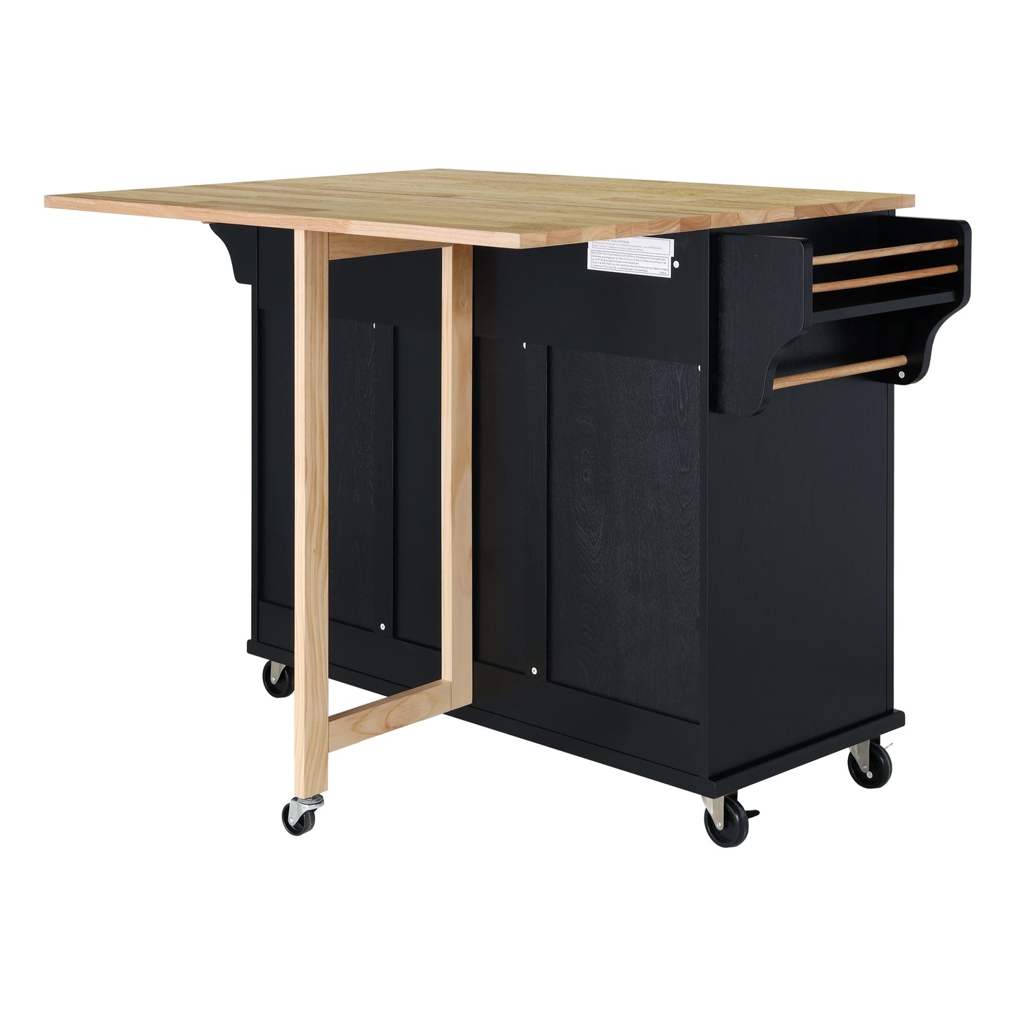 Culinary Wood Top Kitchen Island with Storage - Black