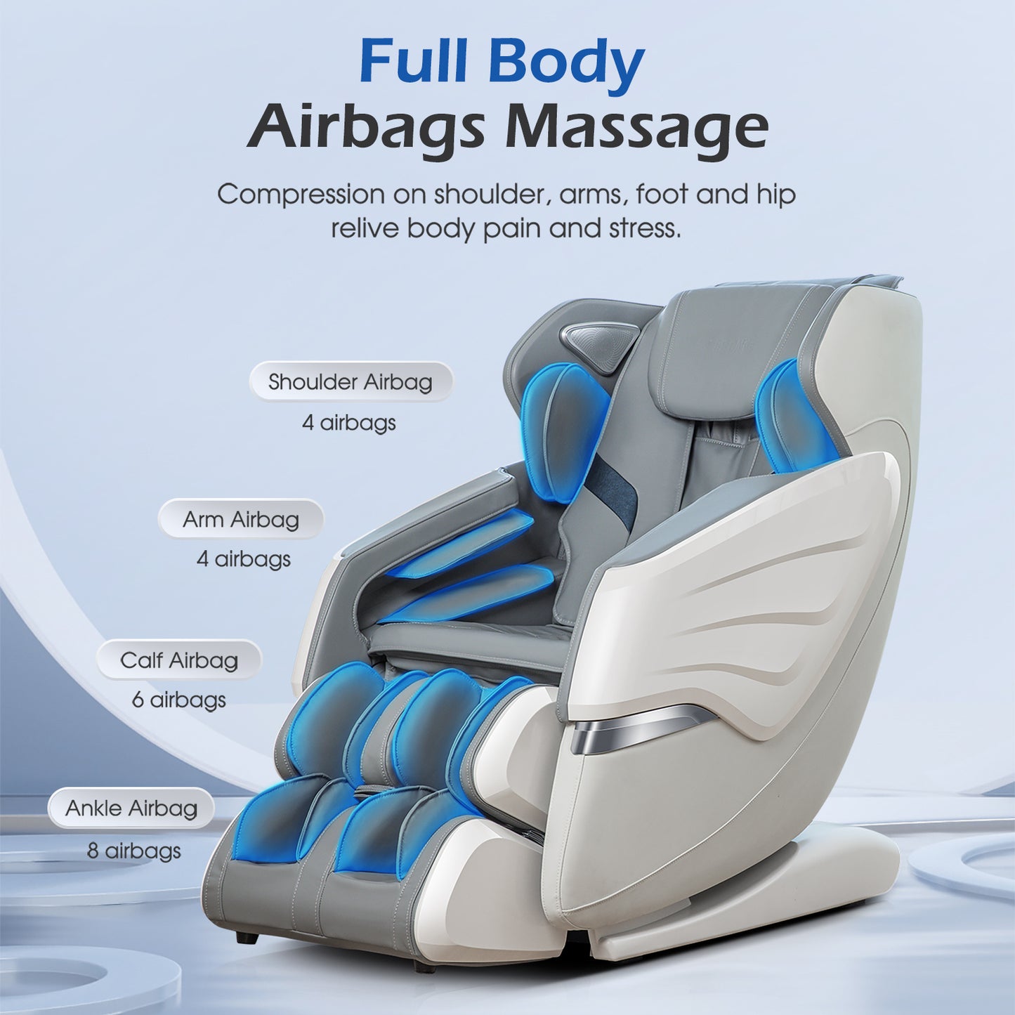 BOSSCARE GR8686 Full Body Massage Recliner with AI Voice - Gray