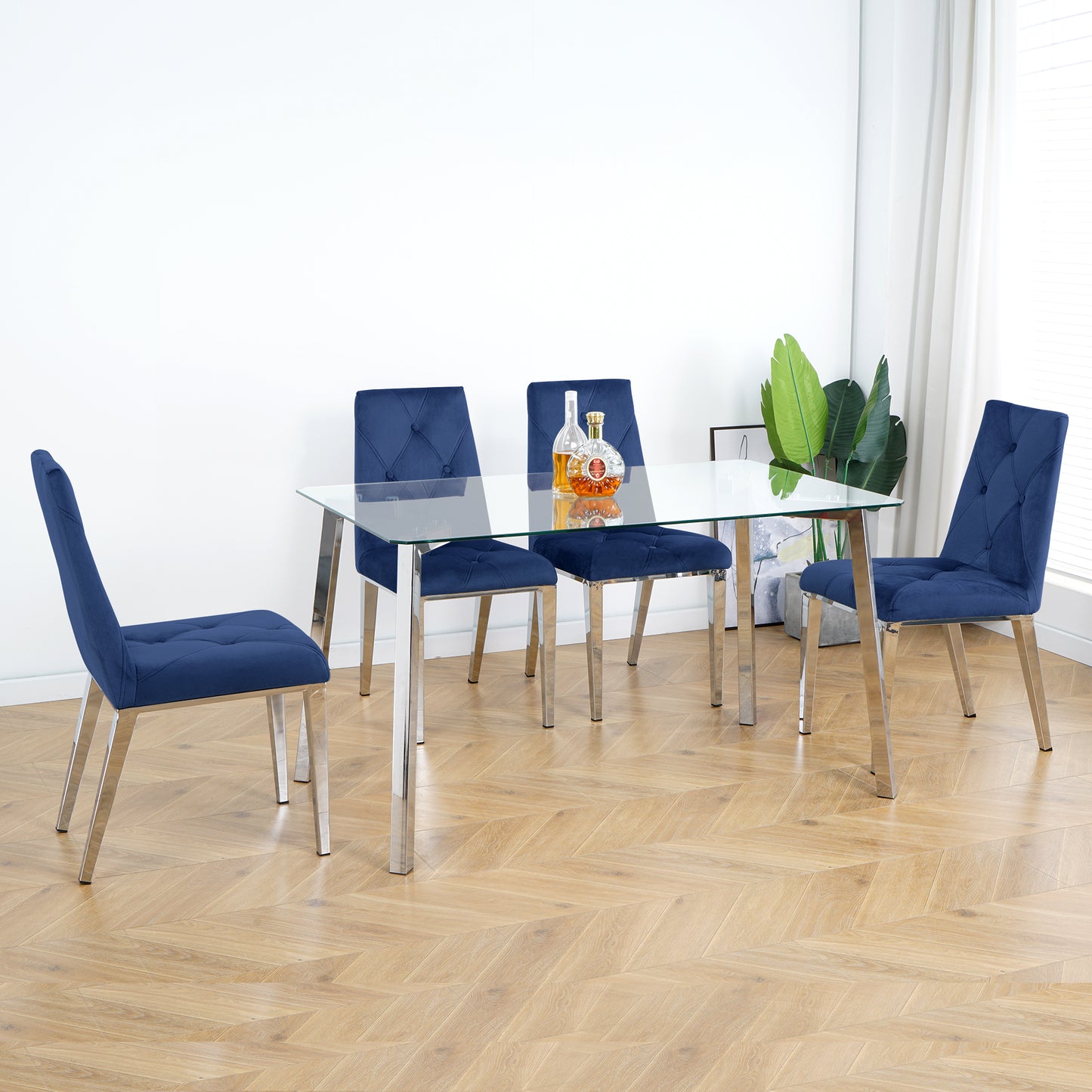 Valerio Velvet Dining Chairs with Chrome Leg (Set of 2) - Dark Blue