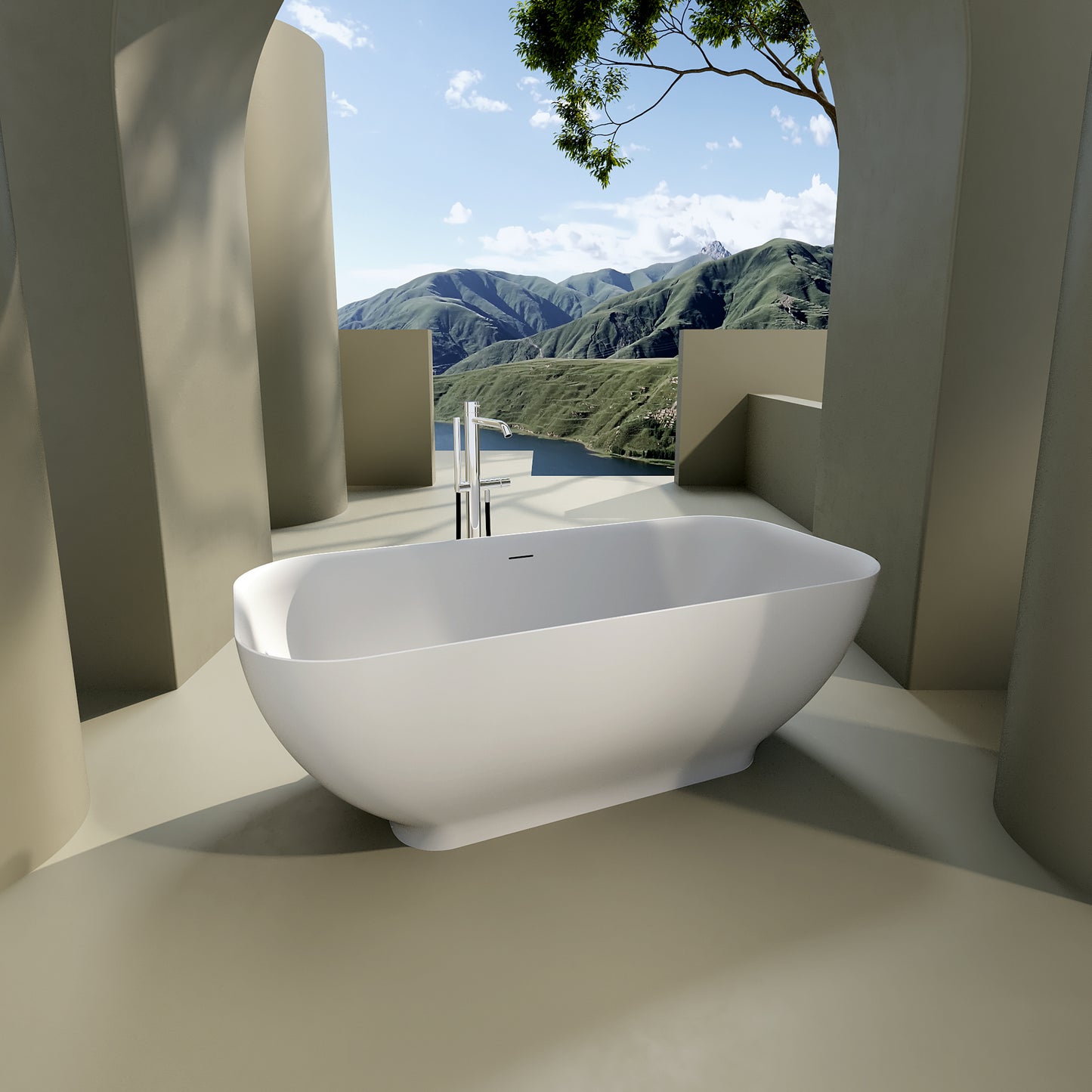 Wara 67" Luxury Solid Surface Freestanding Soaking Bathtub  - Matte White