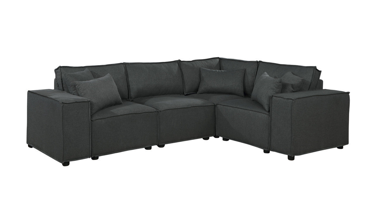 Melrose Linen Modular Sectional Sofa with Ottoman - Dark Gray