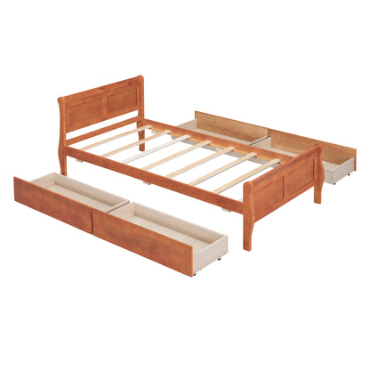 Meg Twin Size Wood Platform Bed with 4 Drawers - Oak