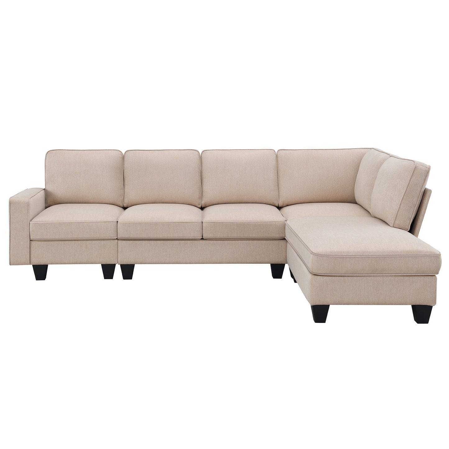 Vortex 7-seat Linen Fabric L-shaped Sectional Sofa - khaki