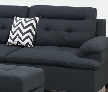 Lar Sectional Fabric Sofa w Ottoman - Black