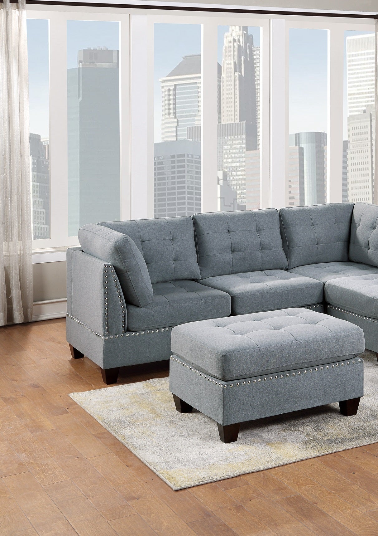 Eleni Modular  Sectional 6pc Set 2x Corner Wedge 2x Armless Chairs and 2x Ottomans - Gray