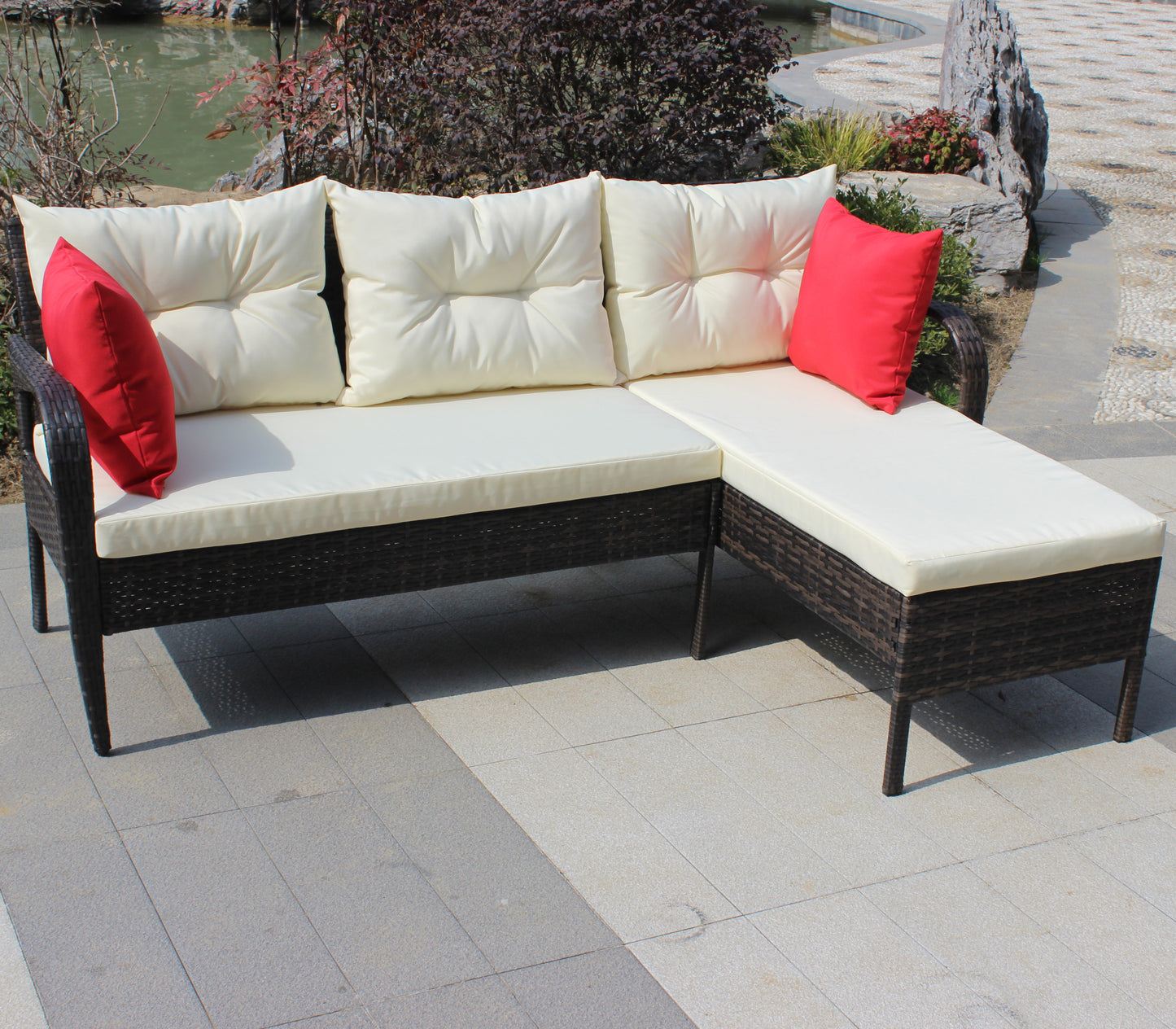 Hutson 2 Pc Outdoor Patio Wicker Ratten Sectional Sofa - Brown