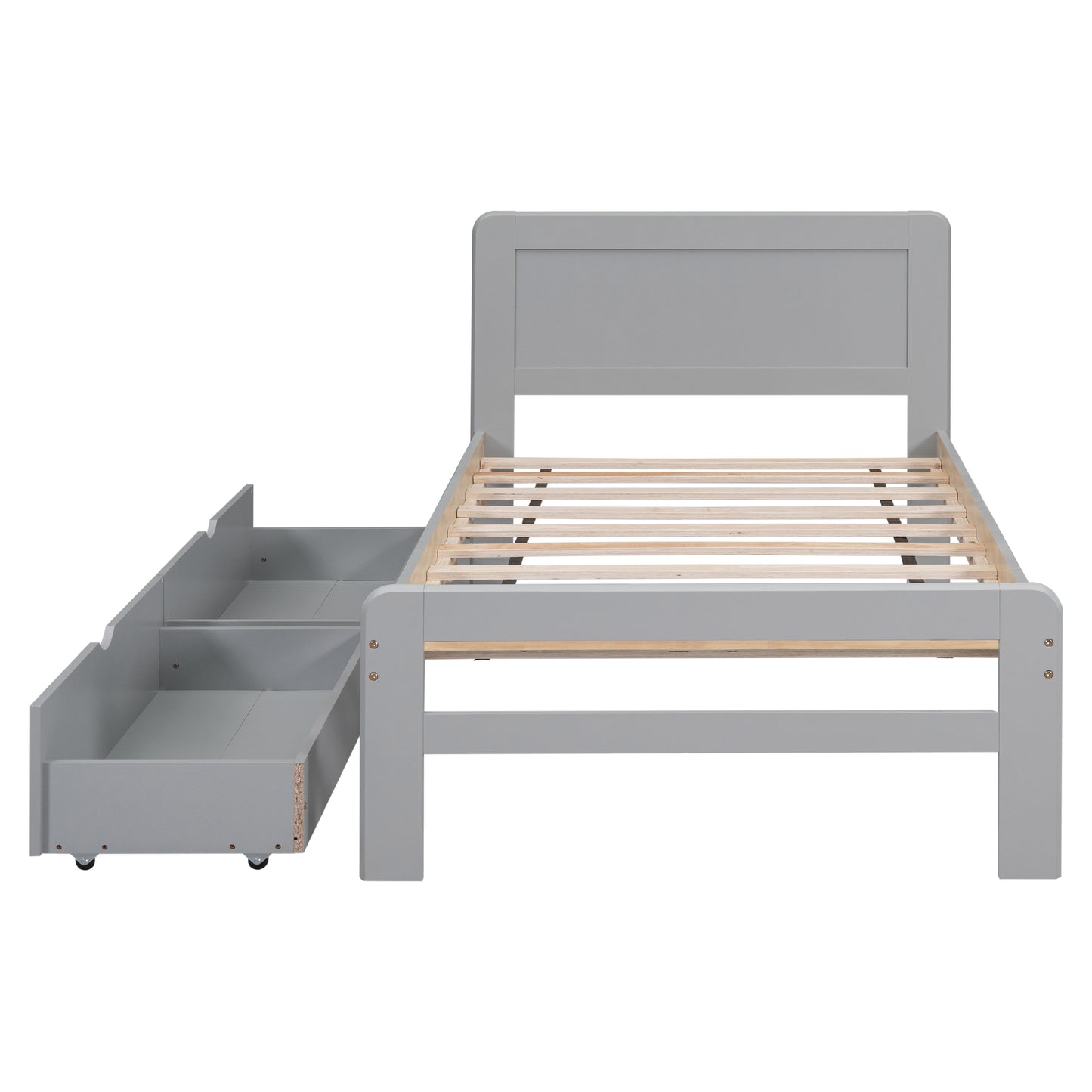 Neki Twin Size Platform Bed Frame with 2 Drawers - Gray