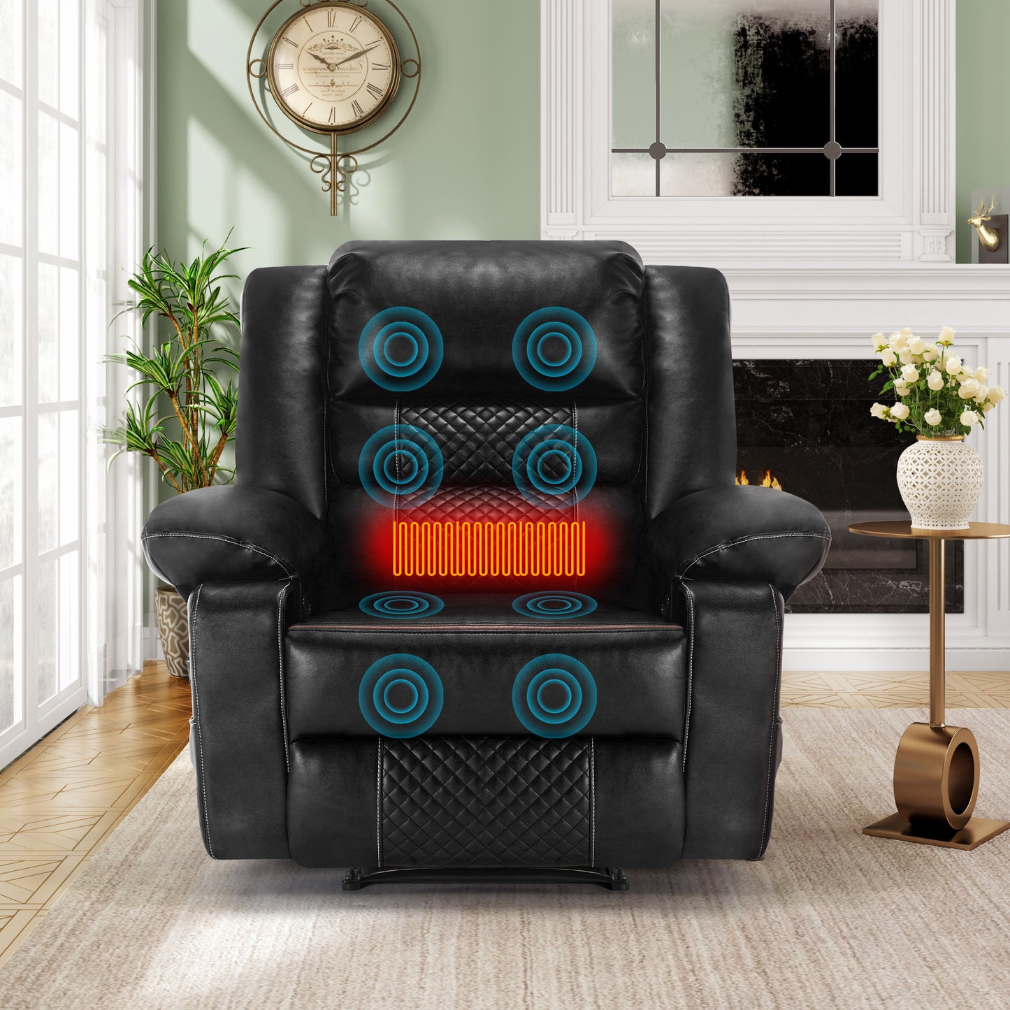 Newman Breathable Leather Massage Recliner Chair - Black