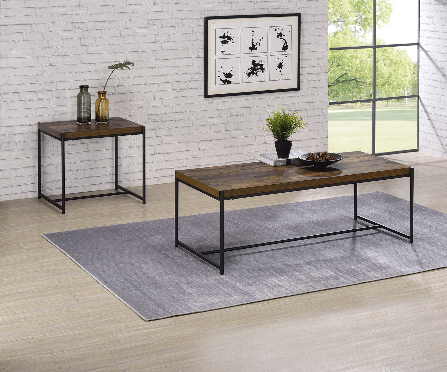 Lennox Coffee Table and End Table 3 Piece Set - Brown