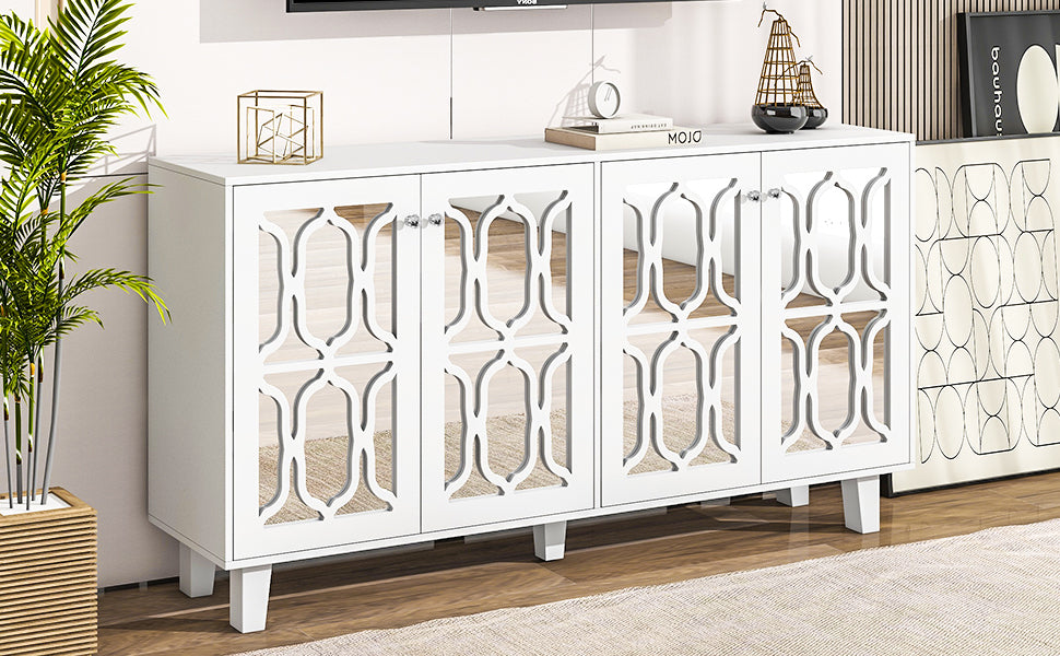 Hynes 4-Door Mirror Buffet Cabinet - White