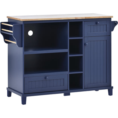 Retro Kitchen Island Cart with Storage Cabinet -Dark blue