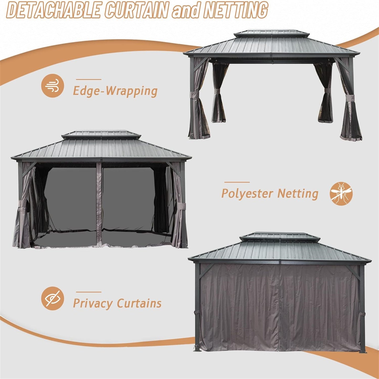 Genesis 12 X 16 ft Hardtop Gazebo - Gray