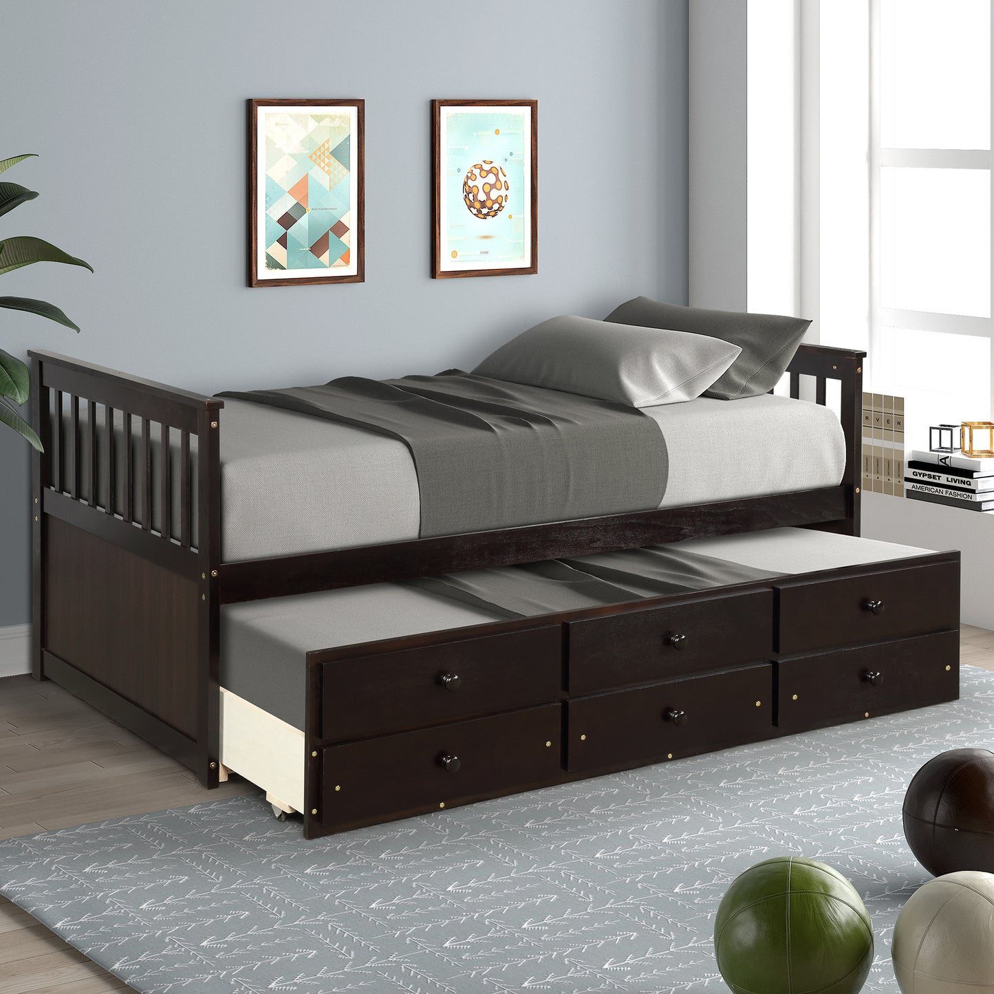 Abby Twin Daybed with Trundle Bed and Storage Drawers - Espresso