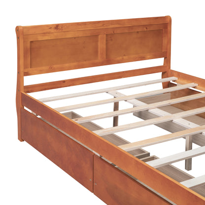 Meg Full Size Wood Platform Bed with 4 Drawers - Oak