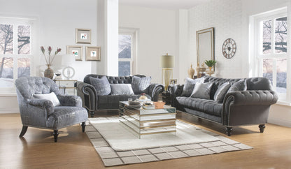 Gaura Velvet Loveseat w/3 Pillows - Dark Gray