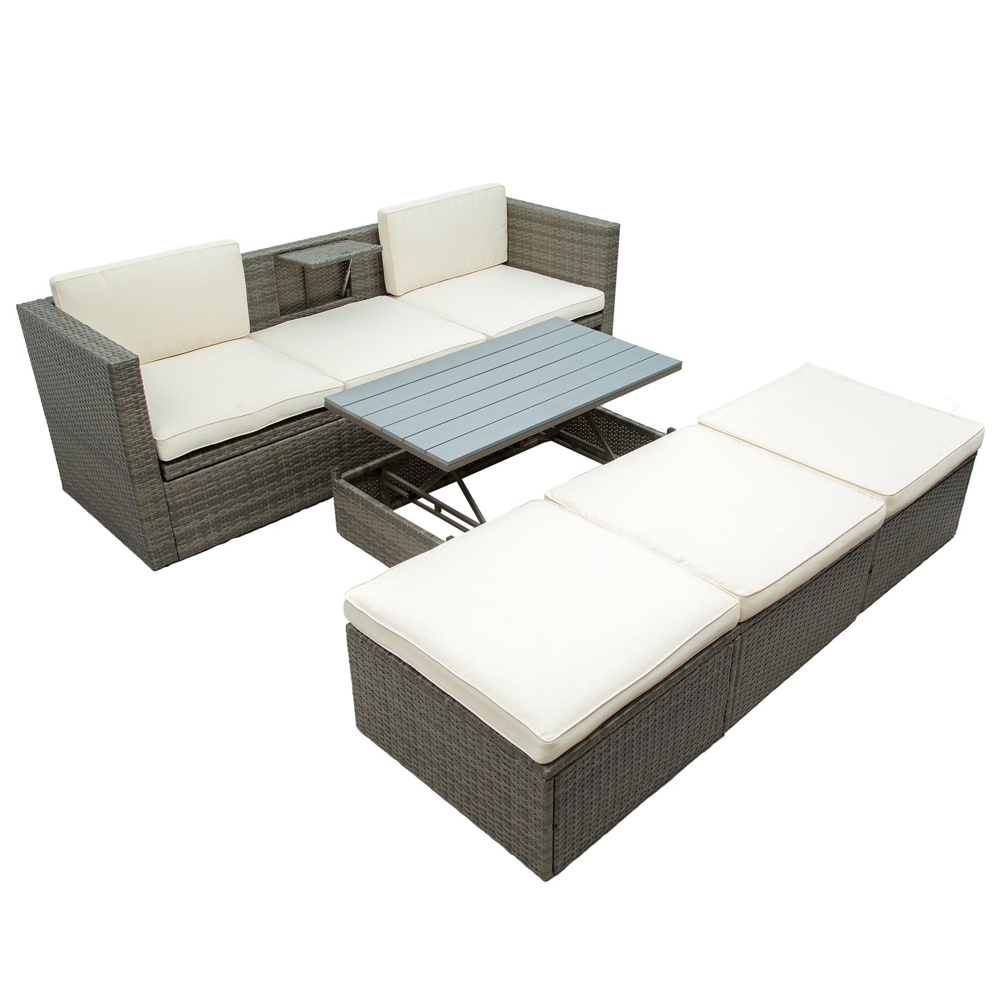 Ocie 5 Pc Outdoor Patio Rattan Sectional Sofa Set - Beige