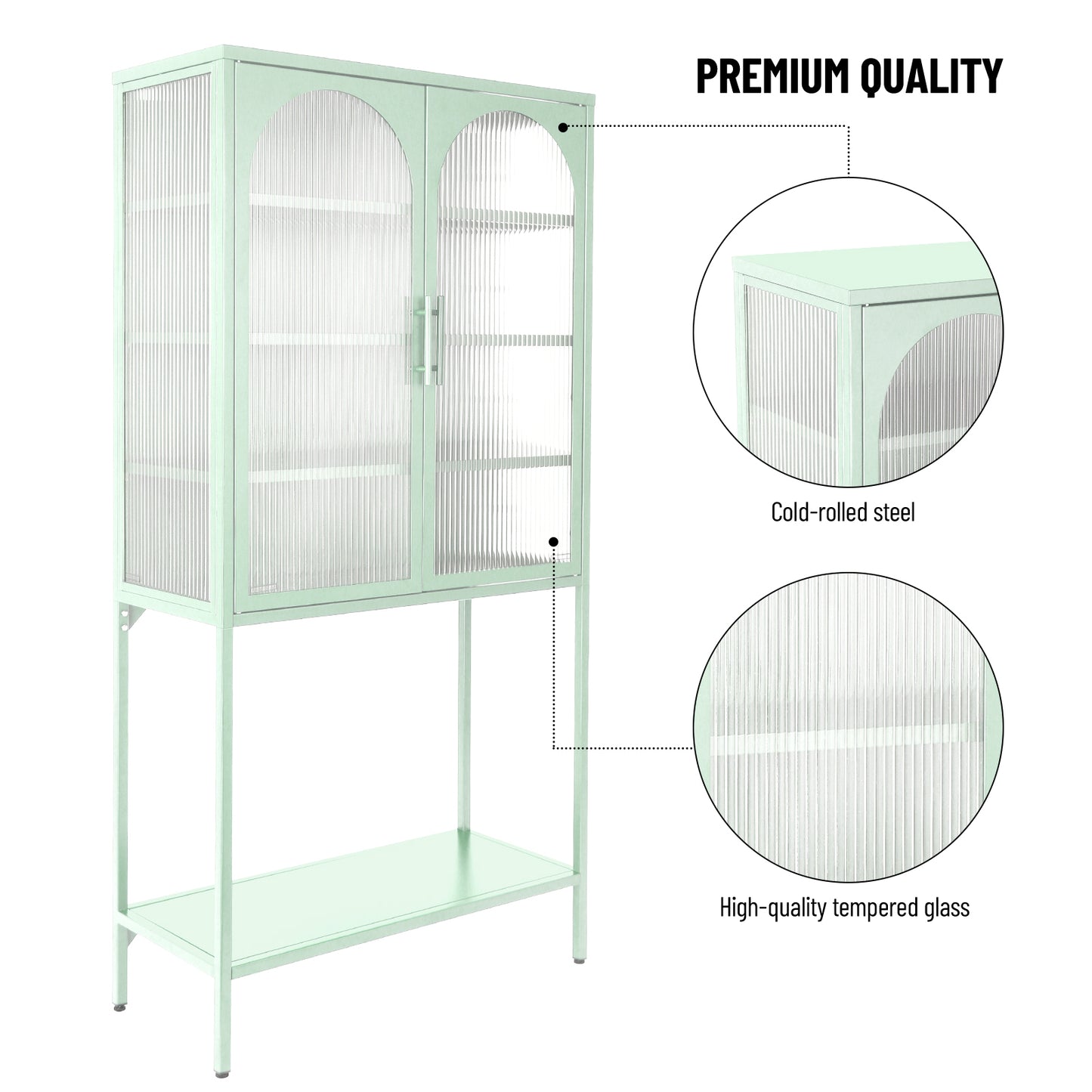 Arched II Glass Doors Floor Cabinet - Mint Green