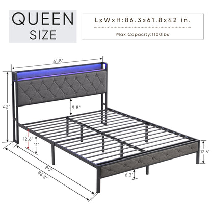 Alder Queen Size Bed Frame with Storage - Dark Gray