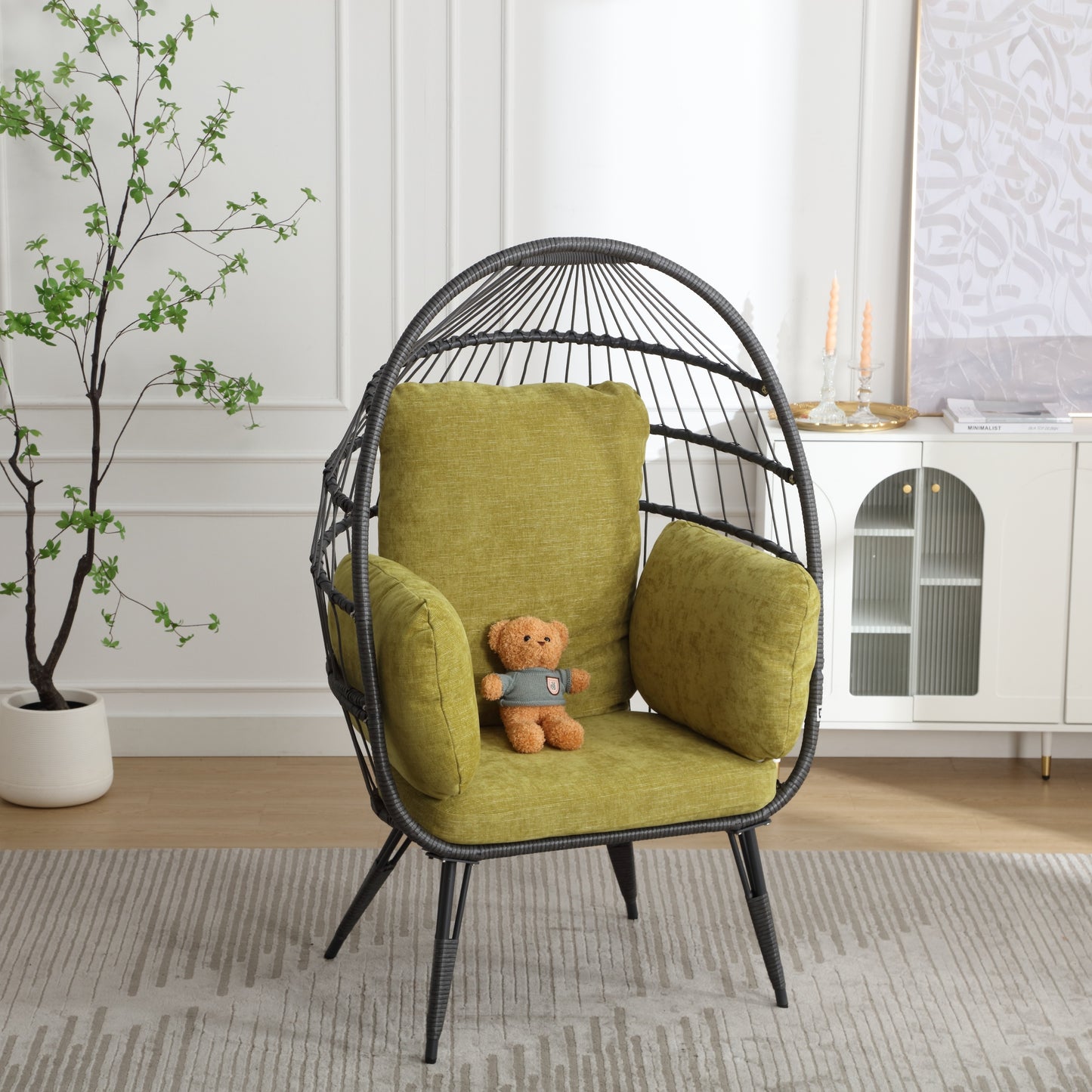 Mora Egg Wicker Outdoor Indoor Basket Chair - Olive Green