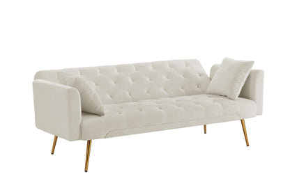 Kona Velvet Futon Sofa Bed with Metal Legs - Beige