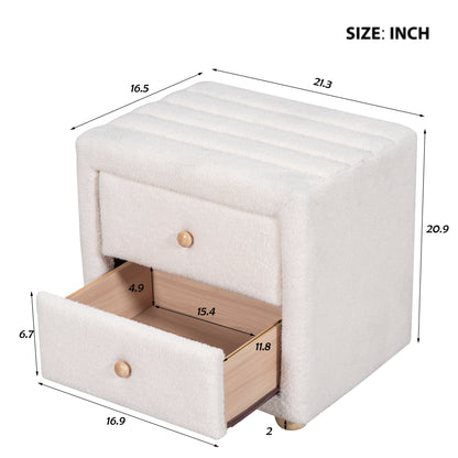 Teddy Fleece Nightstand with 2 Drawers - Beige