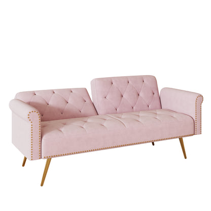 Uma Convertible Velvet Sofa Bed - Pink