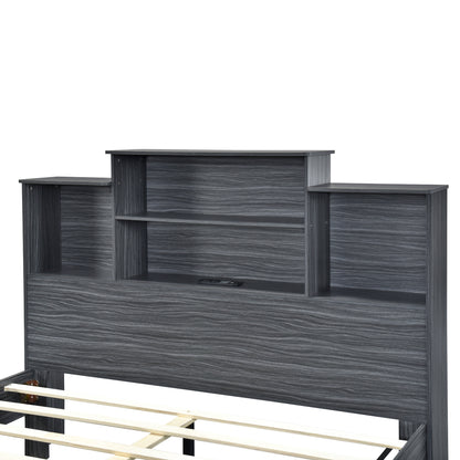 Taz Queen Size Platform Bed Frame with 4 Open Storage Shelves - Gray