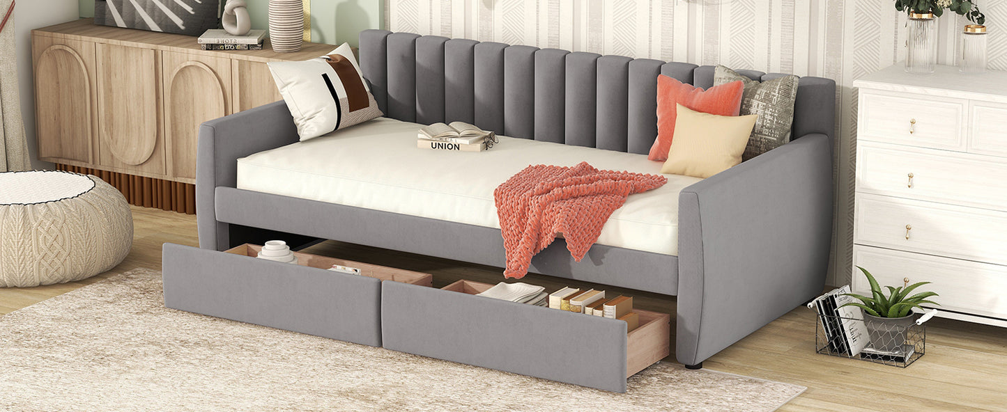 Xena Twin Size Upholstered Daybed with Drawers - Gray