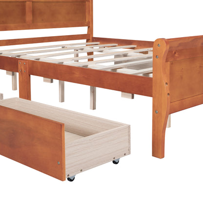 Meg Queen Size Wood Platform Bed with 4 Drawers - Oak