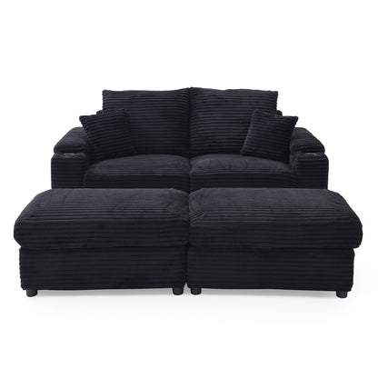 Brianna Loveseat with Ottomans - Black