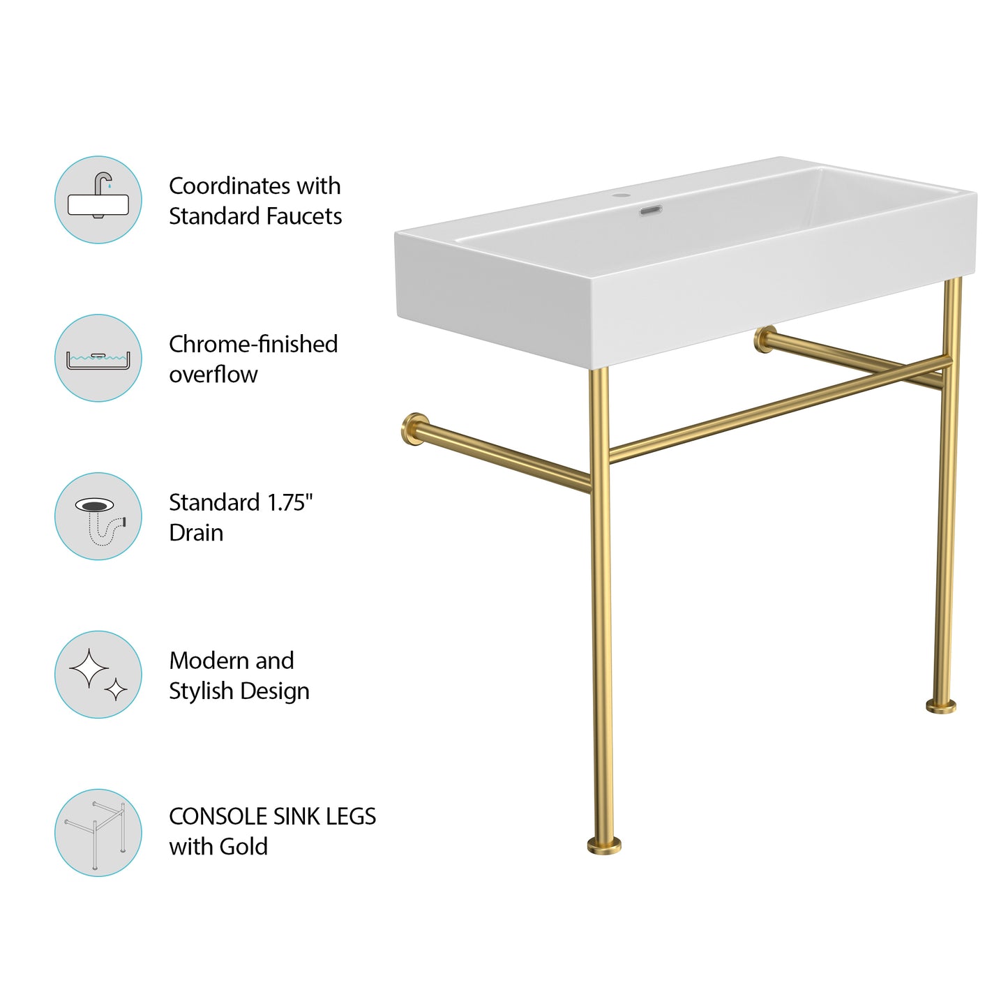 Bathroom Console Sink with White Basin Gold Legs