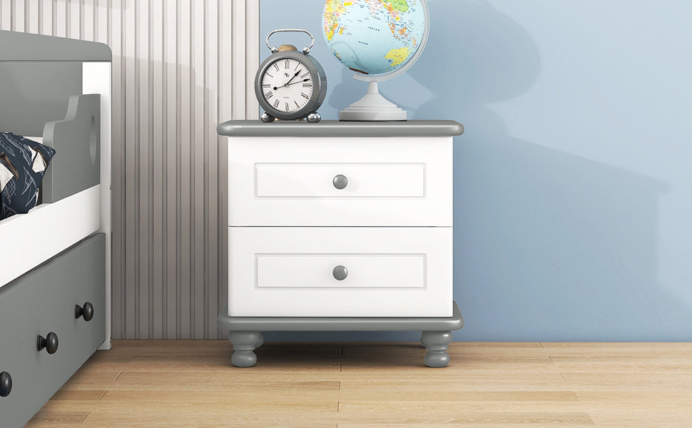 Kaito Wooden Nightstand - White+Gray