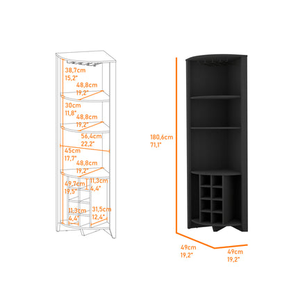 Morgana 8-Bottle 5-Shelf Corner Bar Cabinet - Black