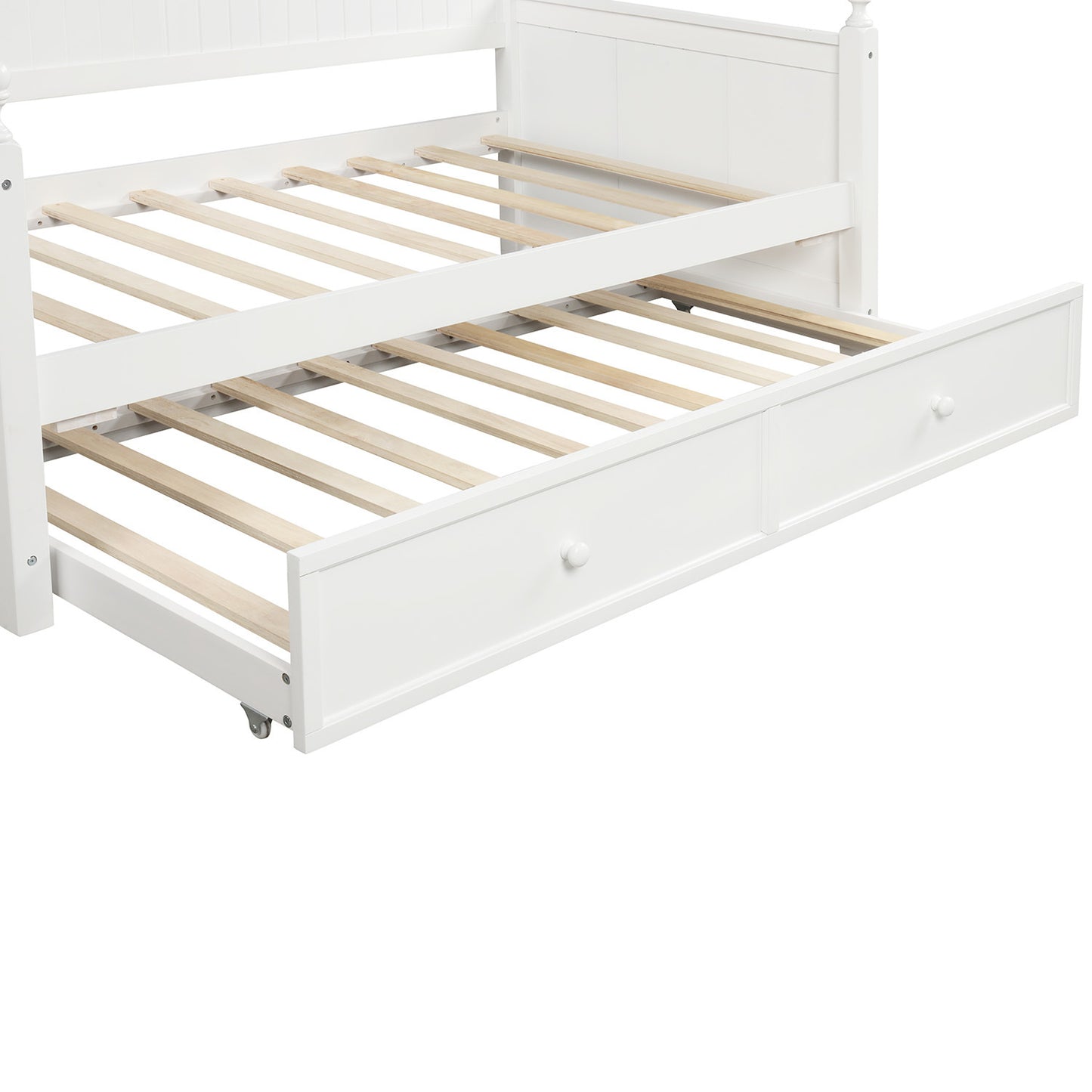 Ommy Twin Size Wooden Daybed with Twin Size Trundle - White