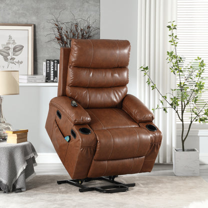 Elias Large Power Lift Recliner Chair with Massage - Brown