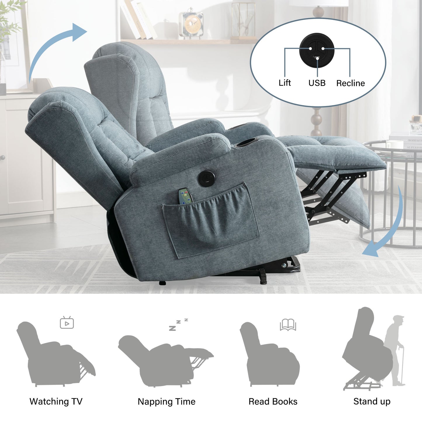 Bonilla Power Lift Recliner Chair - Blue