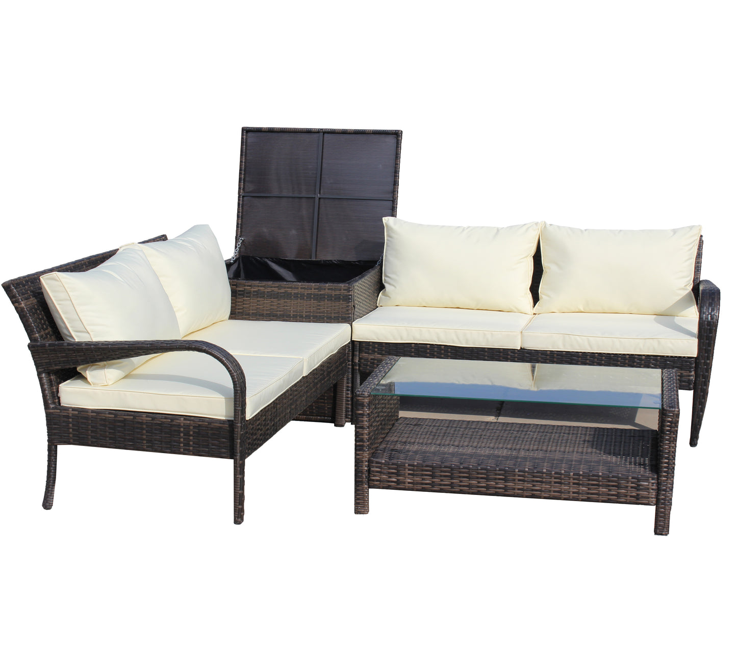 Berna 4 Pc Outdoor Patio Wicker Ratten Sofa Set - Brown